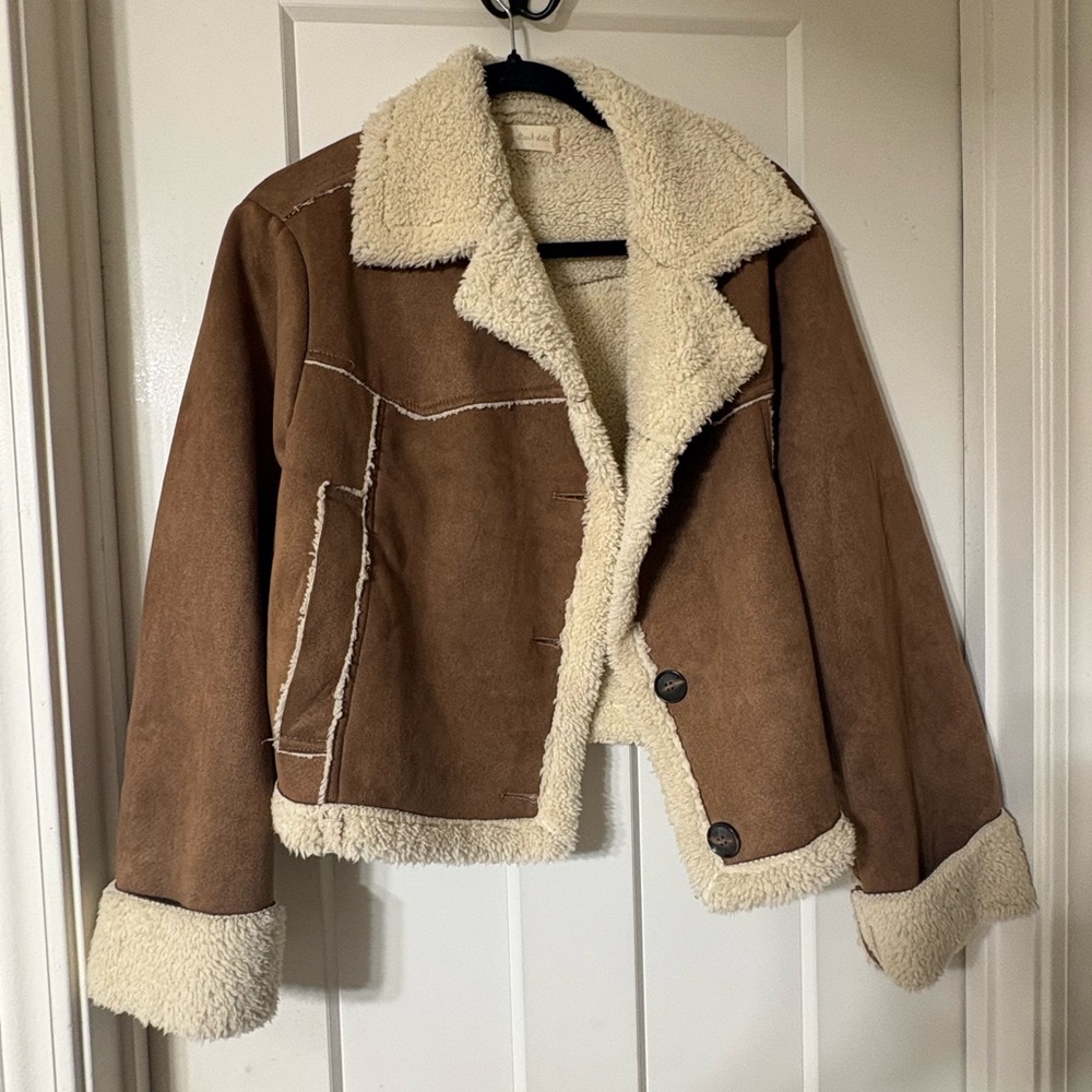Altar’d State Brown Faux Shearling Jacket with Cream Lining